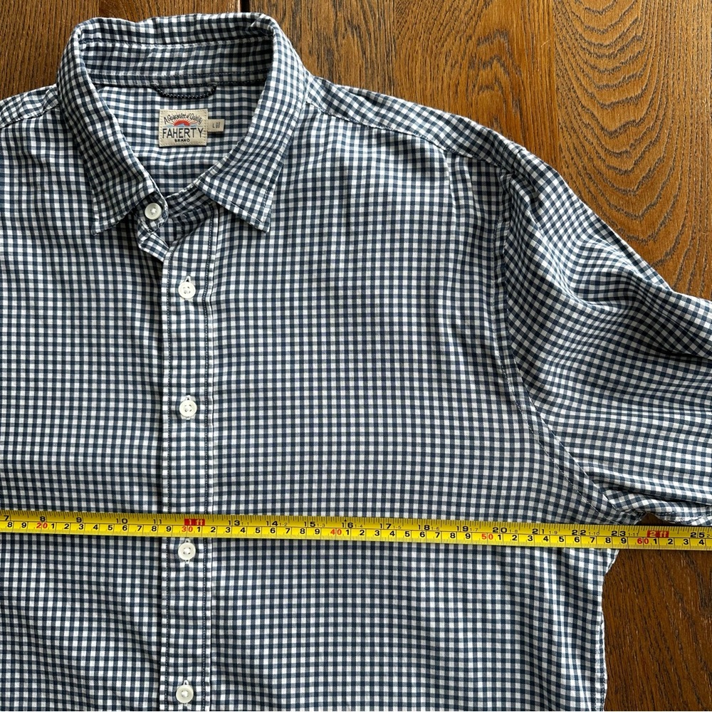 Faherty Navy Blue White Gingham Cotton Blend Button-Down Shirt Casual Work - Picture 9 of 10